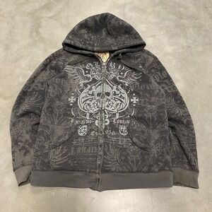 Route 66 Men's Skull Wings Graphic Full Zip Hoodie Dark Gray Size L